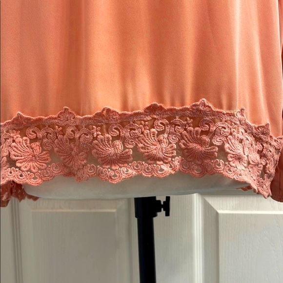 TOBI Peach Blouse With Lace Trim & Open Long Sleeves - Picture 2 of 6